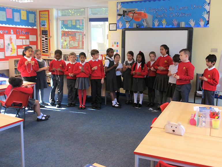 Children praying the Rosary in class